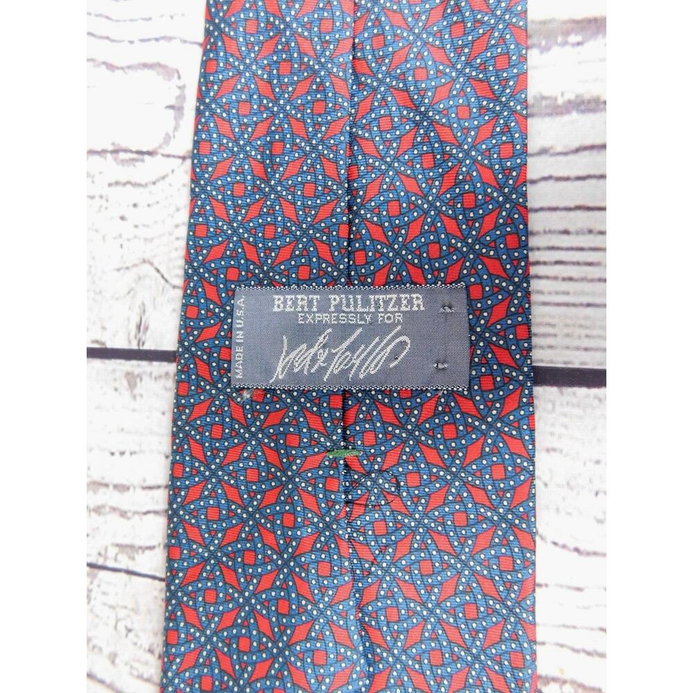 NWOT Bert Pulitzer Men's Tie Red Blue Geometric 100% Silk Made In USA
